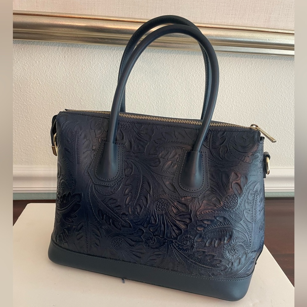 Italian Leather Navy Blue Handbag